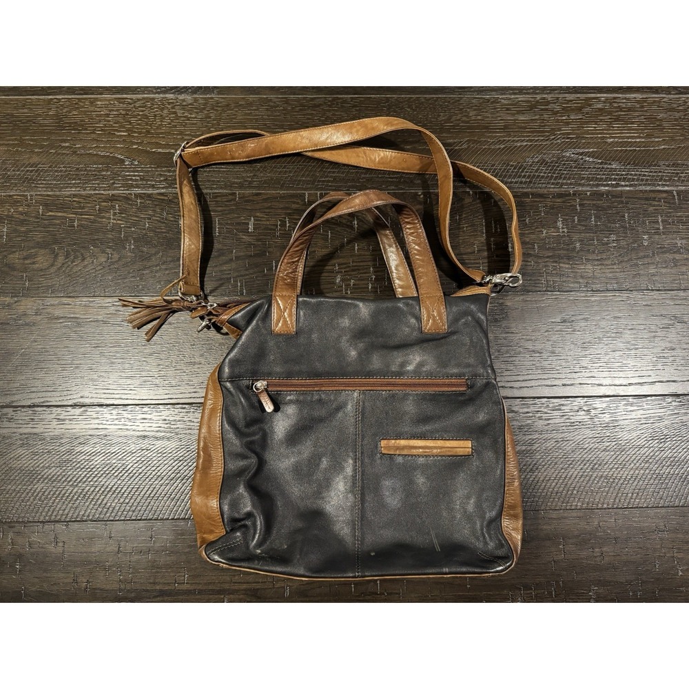 ILI New York Small Brown Genuine Leather Zip Crossbody Shoulder Bag Tassel